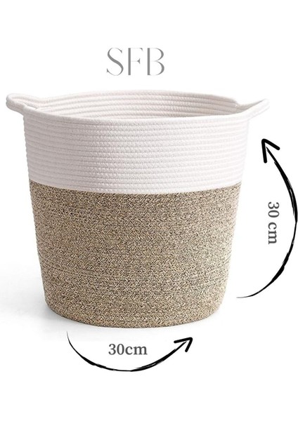 Beyaz Hasır Dekoratif Sepet 30x30cm, Organizer ve Saksı İçin Uygun, Jüt Materyal indirimleri