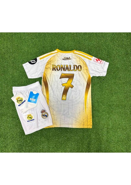 R.madridd 2024-25 Yeni Sezon White-Gold Ronaldo Çocuk Forması 4'lü (Armalı) modelleri