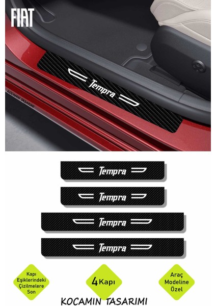 Karbon Kapı Koruma Fiat Tempra Kapı Eşiği Siyah Beyaz Tempra Yazılı Dekoratif 4 Parça Set