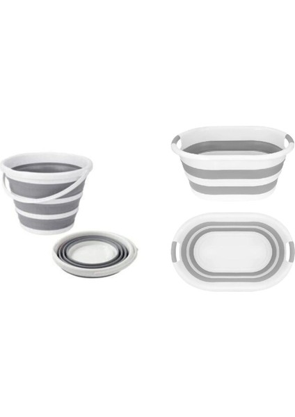 2 Parça Banyo Seti 18 Lt Katlanır Silikon Çamaşır Sepeti 6lt Katlanır Akordiyon Kova ve Sepet