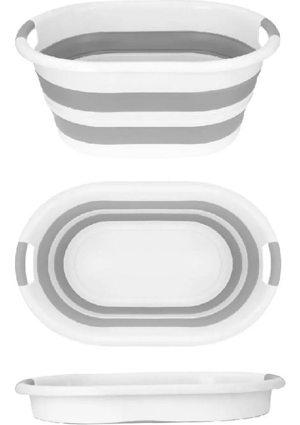 2 Parça Banyo Seti 18 Lt Katlanır Silikon Çamaşır Sepeti 6lt Katlanır Akordiyon Kova ve Sepet