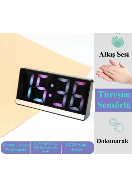 SR2205 Rgb Rakamlı Dijital Masa Saati Titreşim Sensörlü Alarm/takvim/termometre/çalar Saat