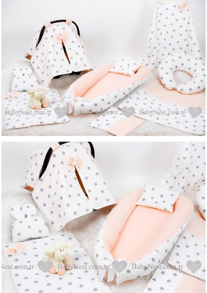 "9 Parça Gri ve Pembe Yıldız Desenli Ihtiyaç Seti, "