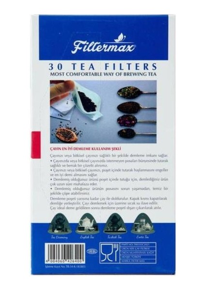 Bitki Çayı ve Çay Filtre Kağıdı Çay Demleme Poşeti Büyük Boy 90X170MM Tek Pakette 30 Adet