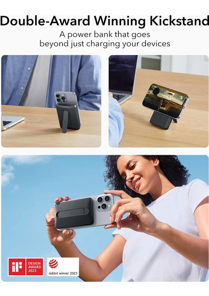 5000 Mah Taşınabilir Şarj Cihazı Halolock Qi2 Kickstand Magsafe Standlı Powerbank - Titanium