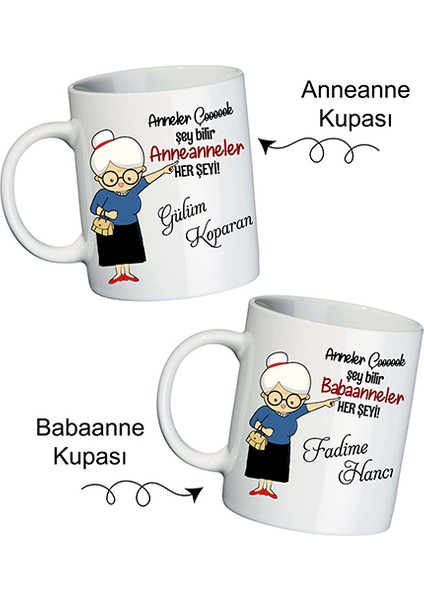 Anneanneye Babaanneye Anneler Günü Hediyesi Isimli İkili Kupa Bardak Seti