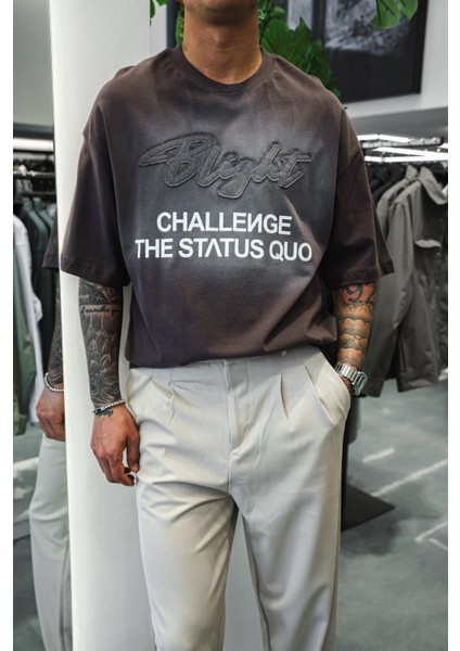 Erkek Oversize Baskılı Yıkamalı T-Shirt Kahverengi fiyatları