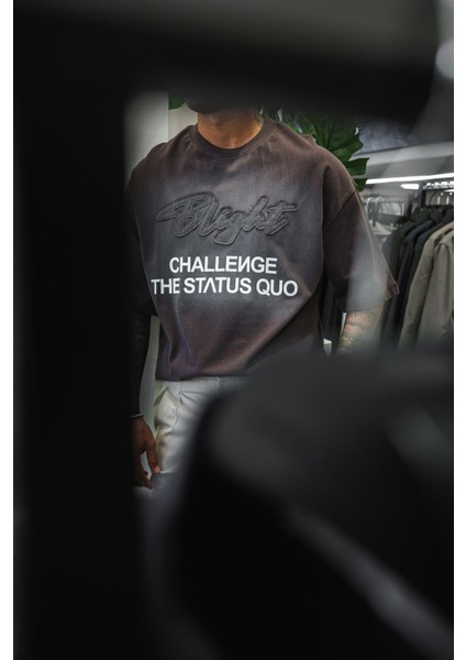 Erkek Oversize Baskılı Yıkamalı T-Shirt Kahverengi modelleri