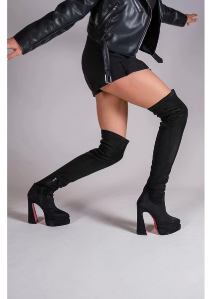 Kadın Elegant Ayakkabı Çift Platform Yüksek Topuklu Diz Üstü Çizme Tasarım Abiye Ayakkabı fiyatları