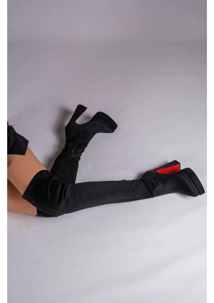 Kadın Elegant Ayakkabı Çift Platform Yüksek Topuklu Diz Üstü Çizme Tasarım Abiye Ayakkabı indirimleri