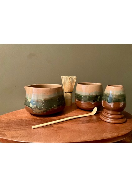 El Yapımı Seramik Matcha Seremoni Seti (5 Parça)