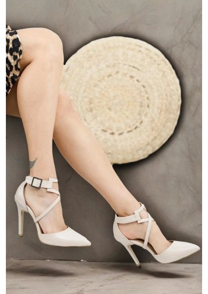 Kadın Çapraz Tokalı Topuklu Ayakkabı Sivri Burun Şık Stiletto