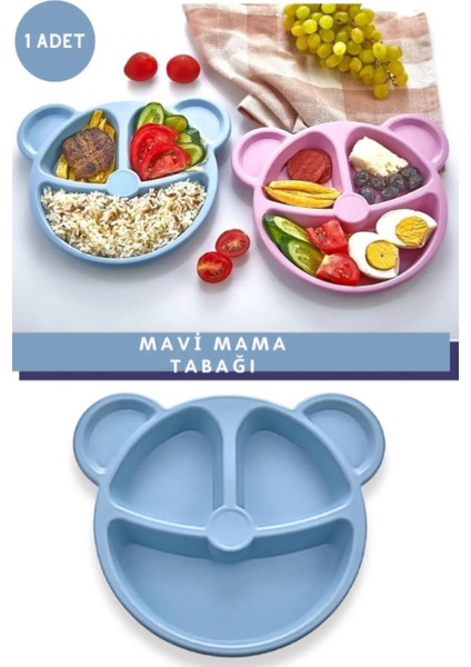 Mavi Ayıcık Şekilli | Figürlü Çocuk Tabağı Mama Kabı Mama ve Yemek Tabağı Çocuk Beslenme Kabı
