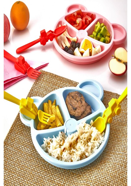 Mavi Ayıcık Şekilli | Figürlü Çocuk Tabağı Mama Kabı Mama ve Yemek Tabağı Çocuk Beslenme Kabı modelleri