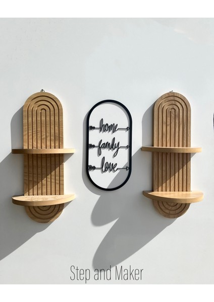 Home, Family & Love Tablo ve Duvar Rafı (2x) Duvar Dekorasyon Seti