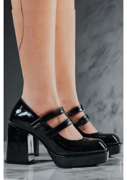 Kadın Elegant Ayakkabı Rugan Çift Cırtlı Platform Topuklu Ayakkabı Tasarım Abiye Ayakkabı fiyatları