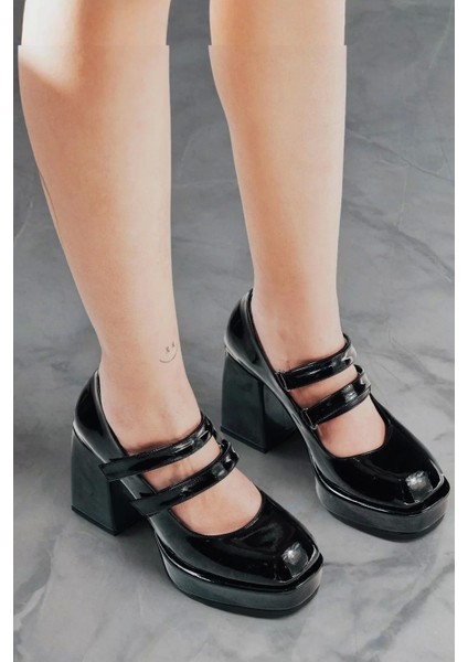 Kadın Elegant Ayakkabı Rugan Çift Cırtlı Platform Topuklu Ayakkabı Tasarım Abiye Ayakkabı modelleri