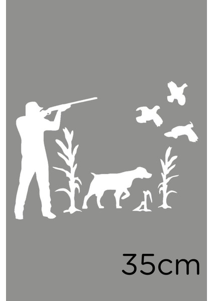 Kuşları Avlayan Avcı Köpeği ile Birlikte Araç Için Sticker 35CM - Beyaz