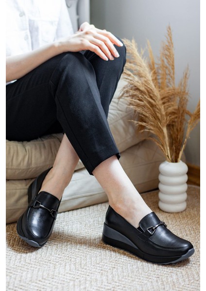 Kadın Hakiki Deri Dolgu Topuklu Ayakkabı, Ekstra Rahat Hakiki Deri Ayakkabı