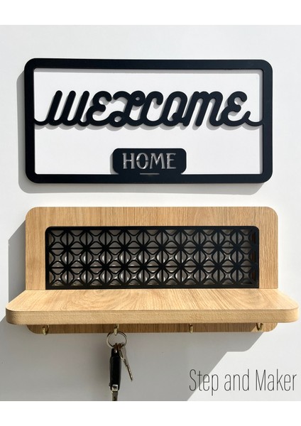 Welcome Home Tablo & Askılıklı Duvar Rafı Duvar Dekor Seti