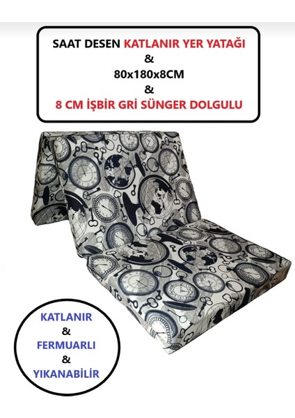 Katlanır Yer Yatağı Tek Kişilik Sünger Katlanır Yatak 80X180 cm 8 cm Gri Kalın Sünger Saatmodel