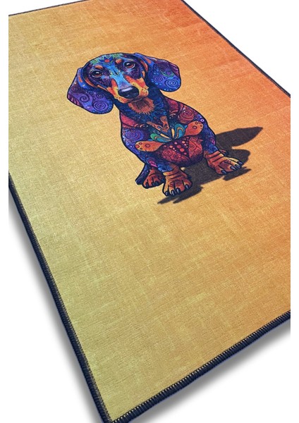 Köpekli Soyut Halı Hayvan Figürlü Halı Sarı Renkli Dijital Baskılı Dokuma Kaymaz Tabanlı Oturma Odası Halısı fırsatları