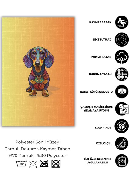 Köpekli Soyut Halı Hayvan Figürlü Halı Sarı Renkli Dijital Baskılı Dokuma Kaymaz Tabanlı Oturma Odası Halısı