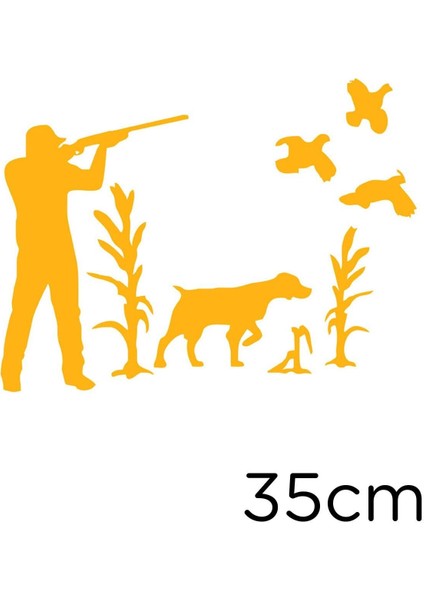 Kuşları Avlayan Avcı Köpeği ile Birlikte Araç Için Sticker 35CM - Sarı