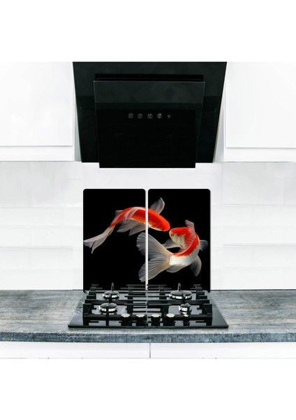 2'li 30x52 cm Renkli Cam Ocak Koruyucu Seti, 4'lü, İki Parça Çok Renkli