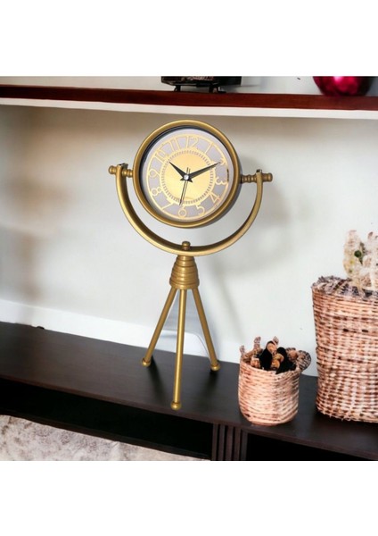 Tripod Metal Masa Üstü Saat Gold