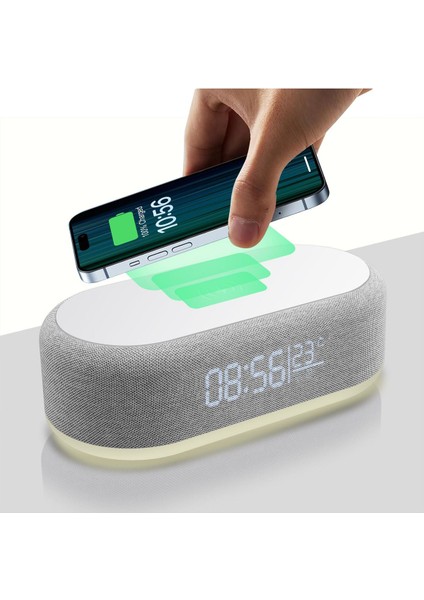 Çok Fonksiyonlu Masa Çalar Saat Hızlı Kablosuz Şarj Masa Lambası Zaman LED Işık Termometre