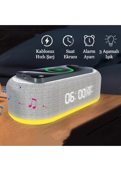 Çok Fonksiyonlu Masa Çalar Saat Hızlı Kablosuz Şarj Masa Lambası Zaman LED Işık Termometre modelleri