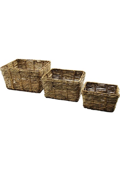 Metal Iskeletli 3 Boy D.gen Hasır Organizer Sepet 14X20-20X25-25X30CM - Y: 12-15-18CM (4767)