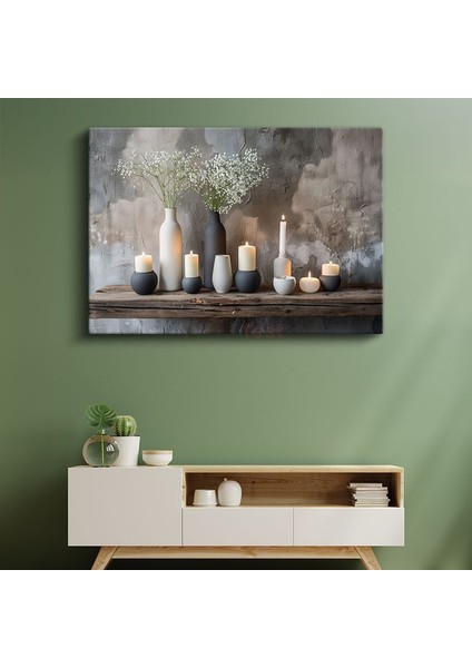 Minimalist Vazolar - Siyah Beyaz Mum Işığı Kanvas Tablo