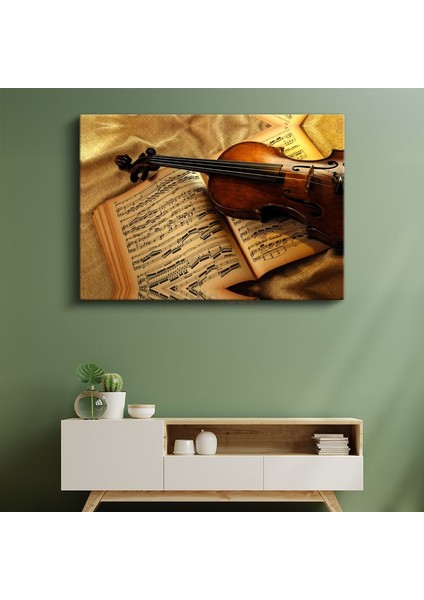 Klasik Keman - Nostaljik Nota Sayfaları Üzerinde Müziğin Ruhu Kanvas Tablo