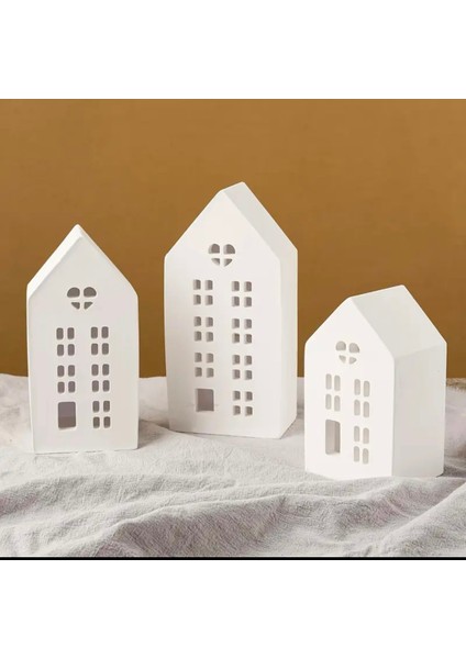 Beton Tealight Evler 3 Lü Set