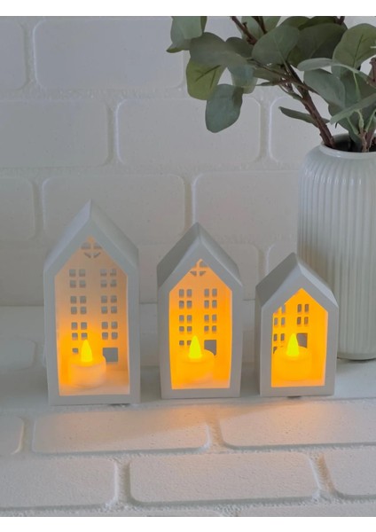 Beton Tealight Evler 3 Lü Set fiyatları