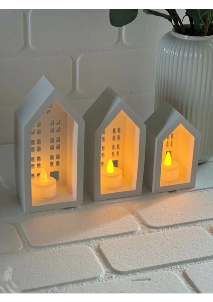 Beton Tealight Evler 3 Lü Set fırsatları