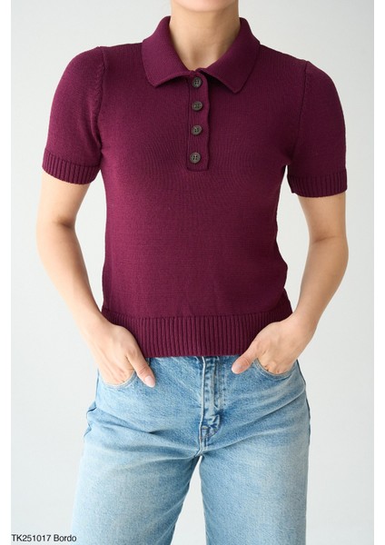 Düğmeli İnce Triko Kısa Kol Bluz fiyatları