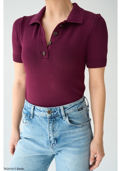 Düğmeli İnce Triko Kısa Kol Bluz modelleri