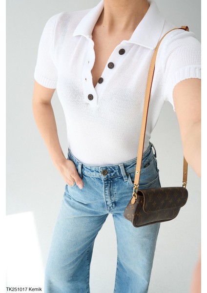 Düğmeli İnce Triko Kısa Kol Bluz fiyatları