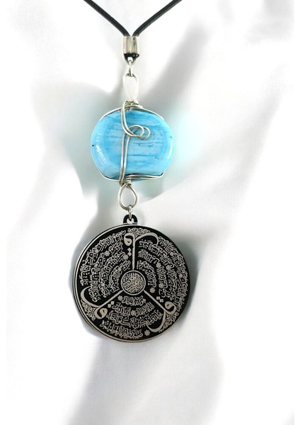 Mavi Sarma Dana Gözlü Siyah Çelik Çift Taraflı Ayetel Kürsi / Felak Nas Ihlas Araba Dikiz Ayna Süsü fiyatları