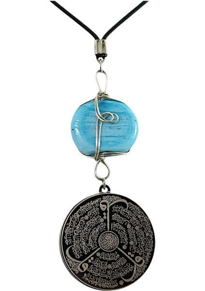 Mavi Sarma Dana Gözlü Siyah Çelik Çift Taraflı Ayetel Kürsi / Felak Nas Ihlas Araba Dikiz Ayna Süsü fırsatları