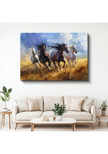 Çayırda Dörtnala - Özgür Ruhların Rüzgarla Yarışı Kanvas Tablo