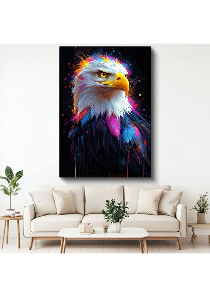 Renkli Kartal - Canlı Renk Sıçramalı Yırtıcı Kuş Kanvas Tablo