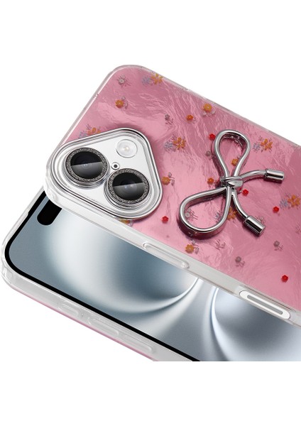 Apple iPhone 16 Plus Kılıf Kamera Korumalı Figürlü Nua Ponti Silikon Kapak - Açık Pembe