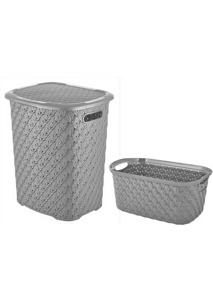 Gri 2'li örgü çamaşır sepeti seti, şık ve kullanışlı ev düzeni için ideal
