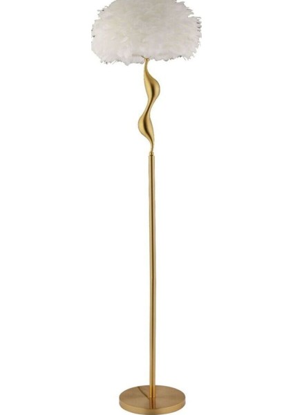 Lüks Modern Lambader Eskitme Gold Deve Tüy Detaylı Ayaklı Lambader E-27 Duy