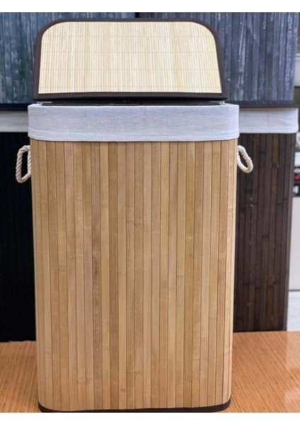 Katlanabilir Bambu Çamaşır Sepeti, Kahverengi, 60 L