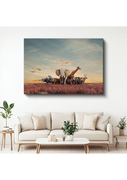Afrika Safarisi - Savana Hayvanlarının Görkemli Buluşması Kanvas Tablo